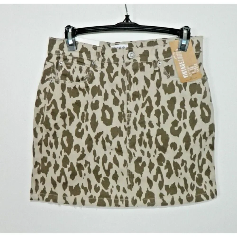 Kensie Vintage Luxe Skirt Size 2/26 Brown Animal Print Denim Mini‎ 5-Pocket
